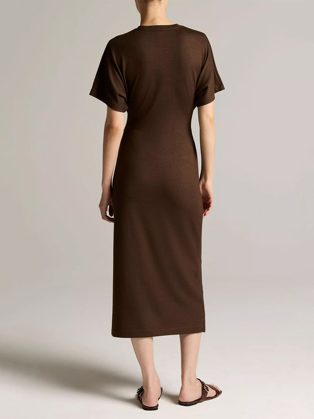 Ruched-Side Knit Short-Sleeve Dress in Willow