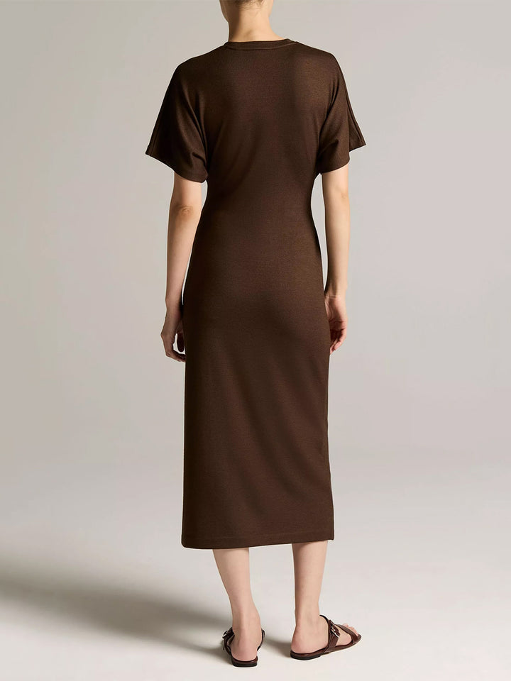 Ruched-Side Knit Short-Sleeve Dress in Willow