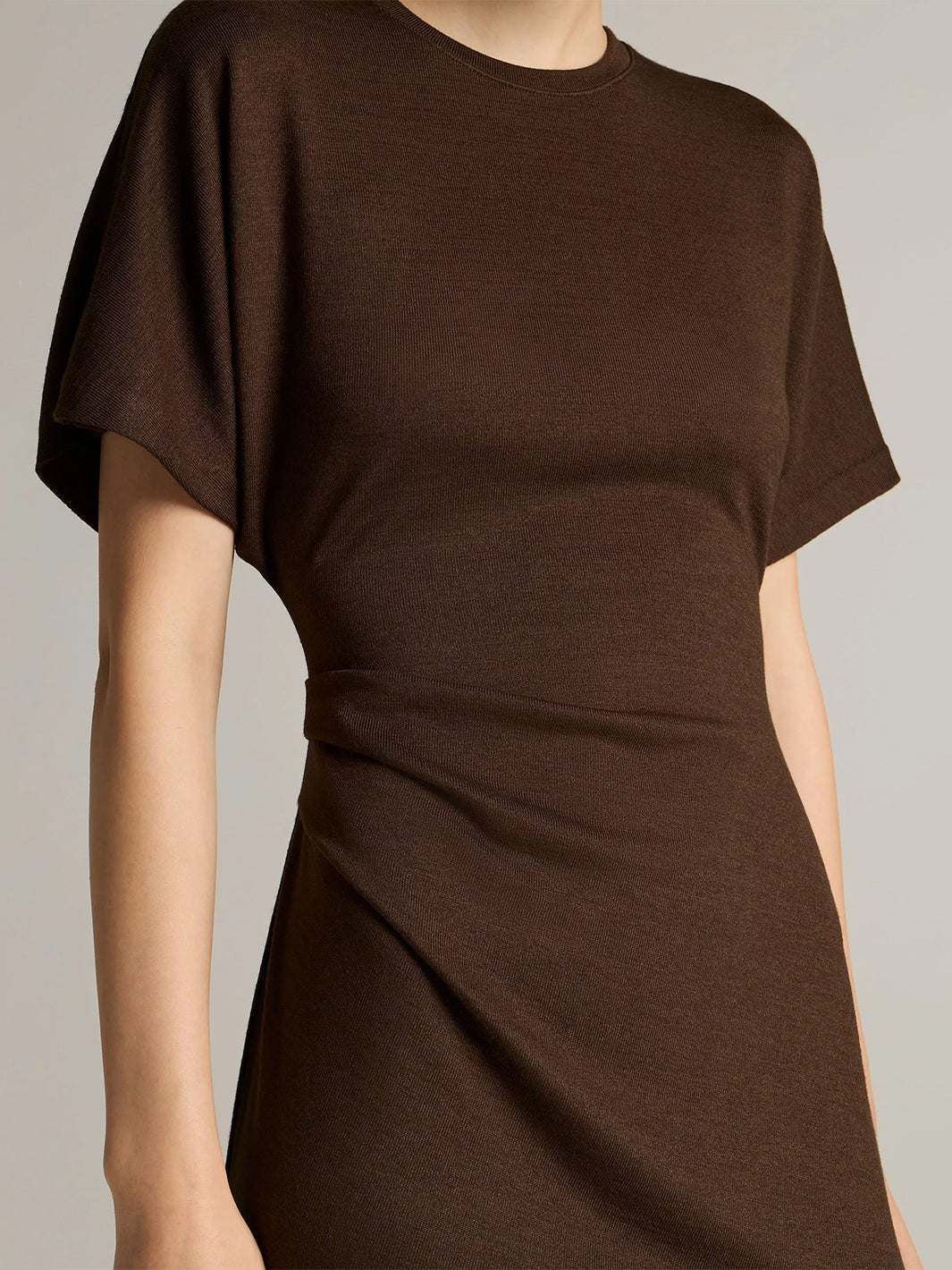 Ruched-Side Knit Short-Sleeve Dress in Willow