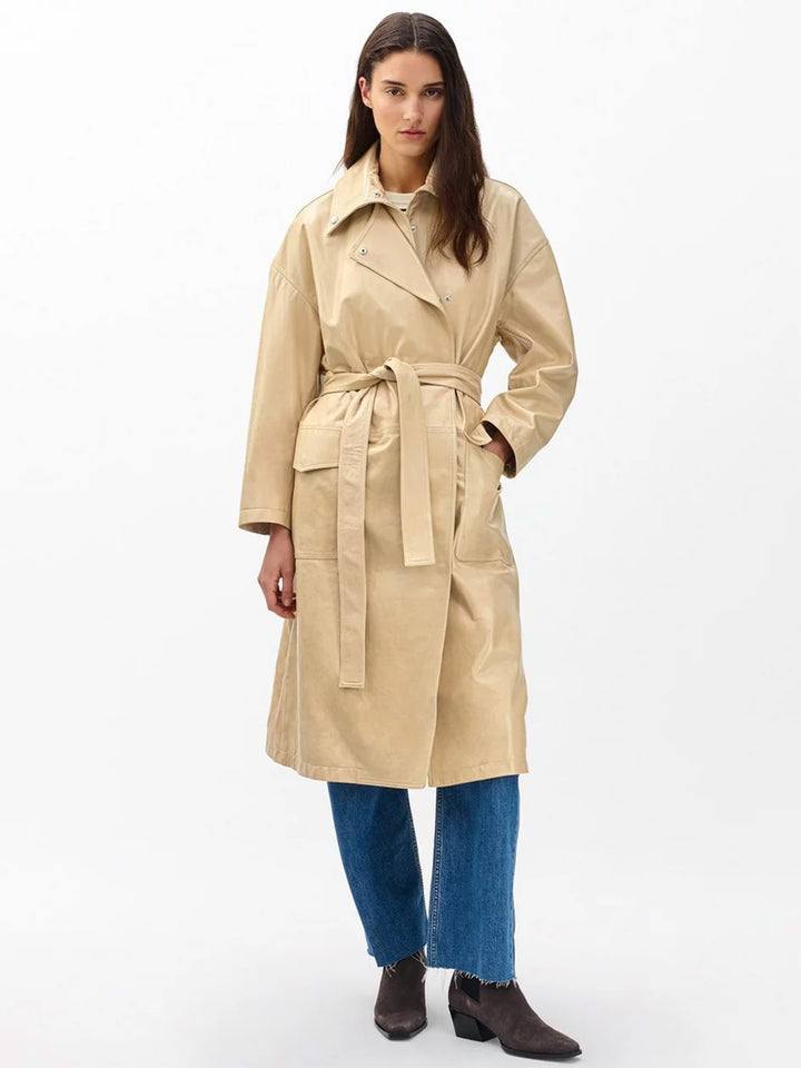 Rue Leather Trench in Tan