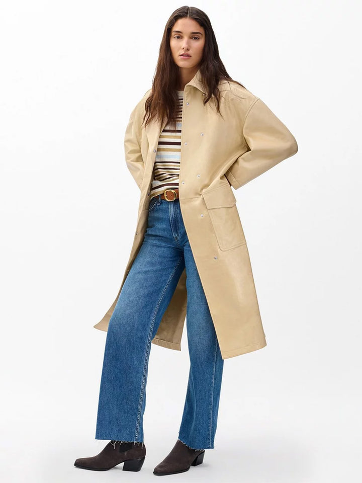 Rue Leather Trench in Tan