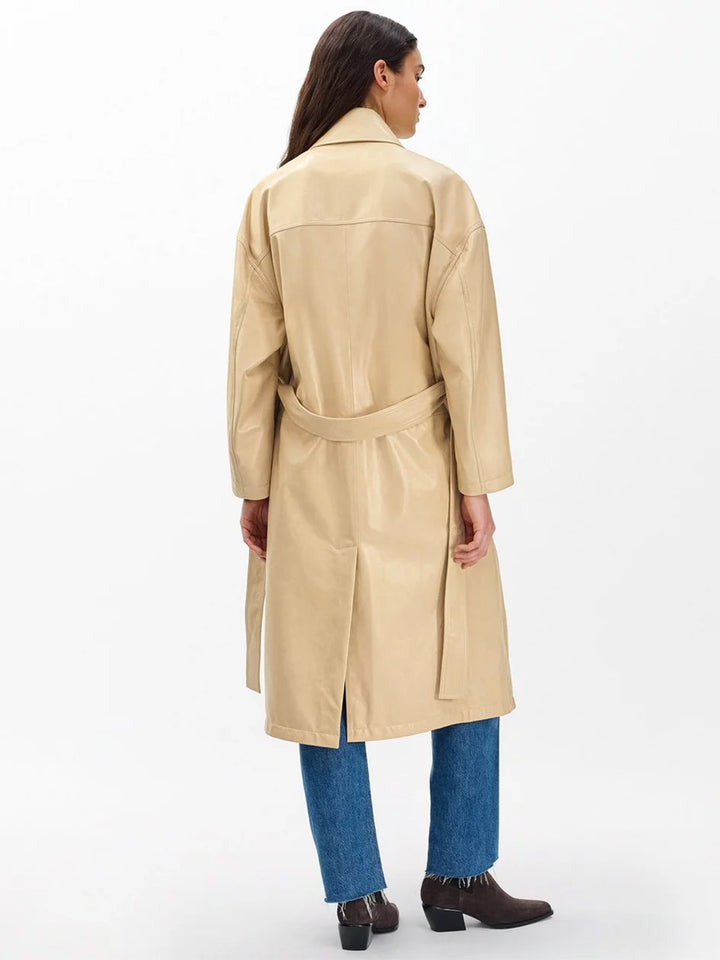 Rue Leather Trench in Tan