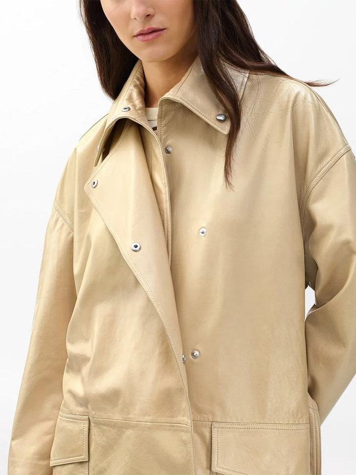 Rue Leather Trench in Tan