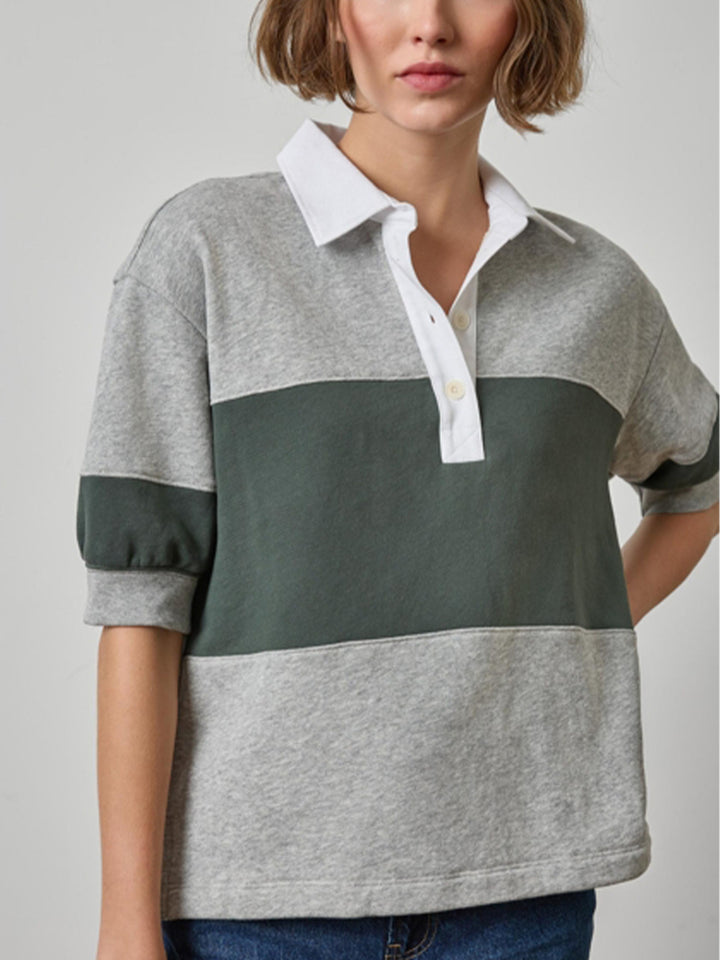 Oversized Elbow Sleeve Rugby in Heather Grey