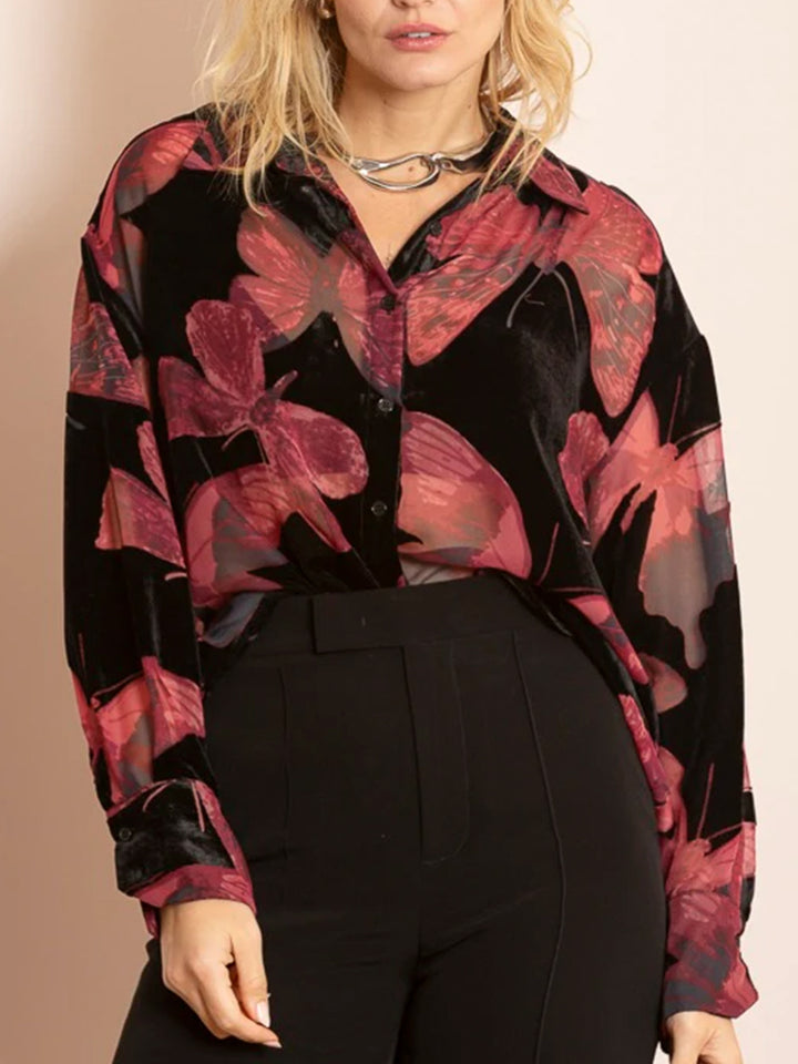 Ruth Burnout Blouse in Black/Red