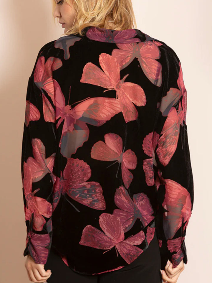 Ruth Burnout Blouse in Black/Red