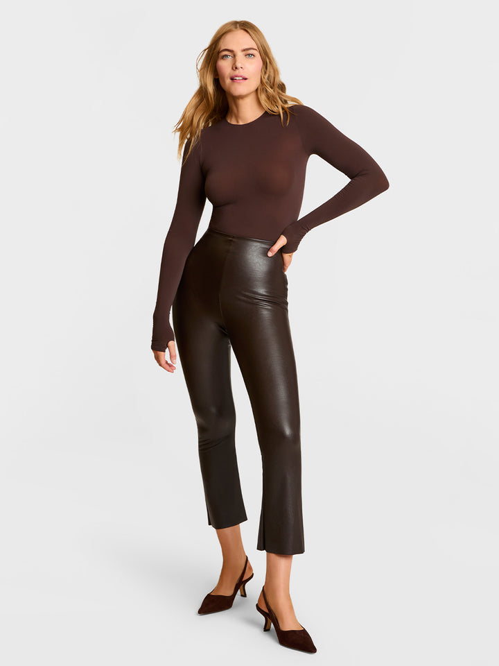Faux Leather Cropped Flare in Espresso