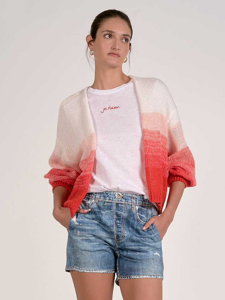 Loose Knit Cardigan in Red Ombre