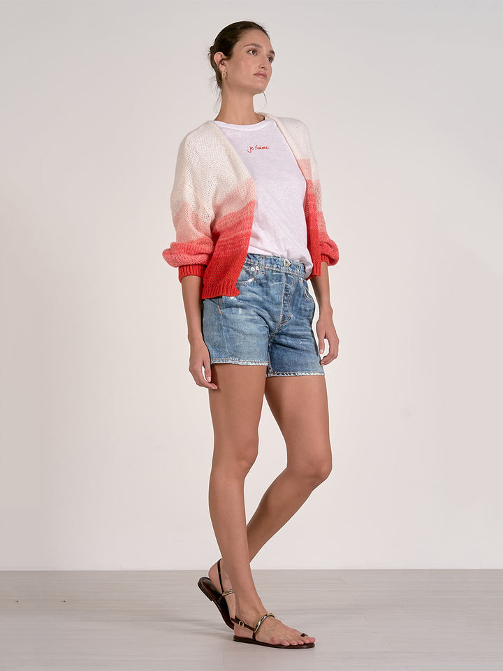 Loose Knit Cardigan in Red Ombre