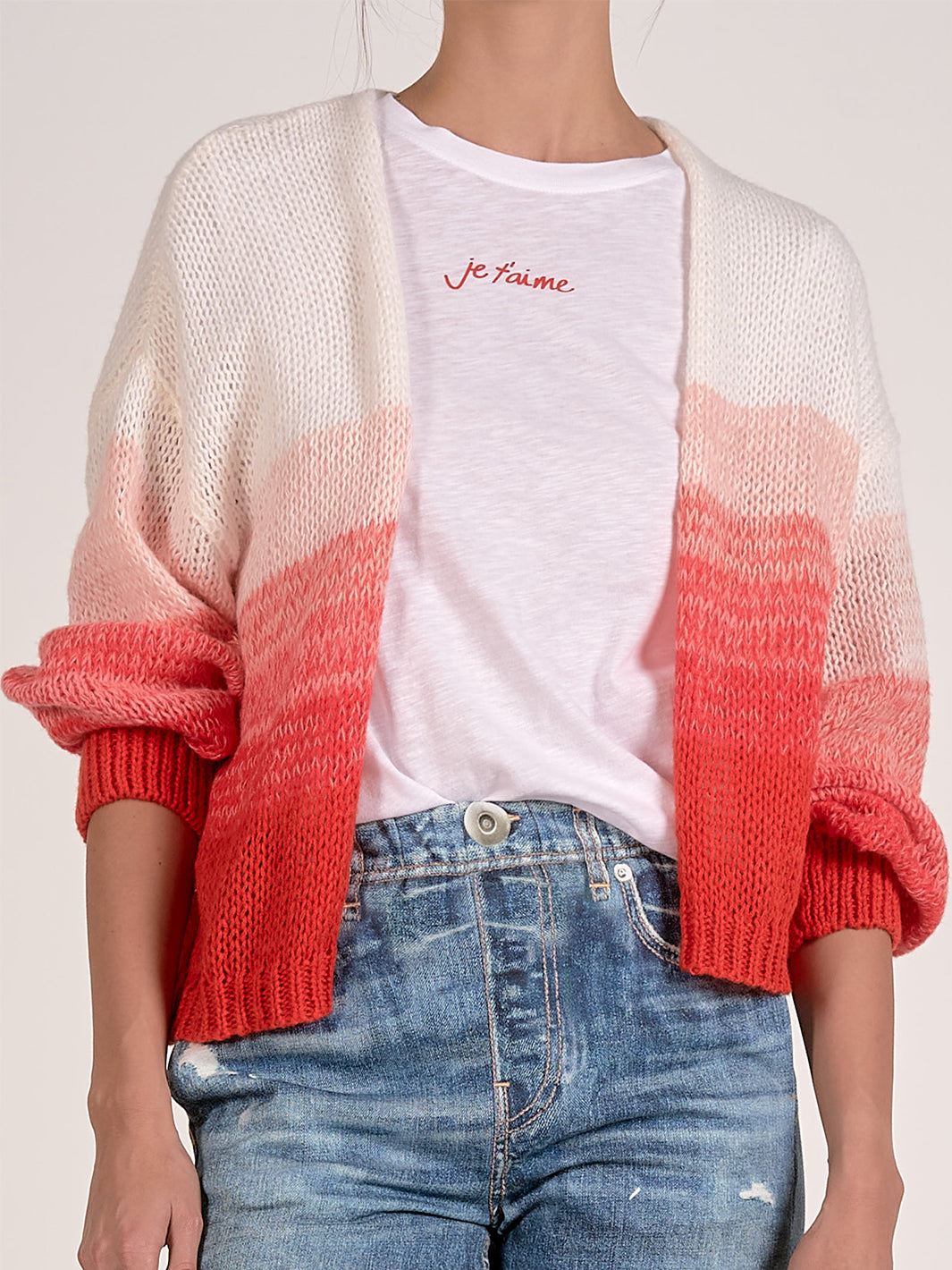 Loose Knit Cardigan in Red Ombre