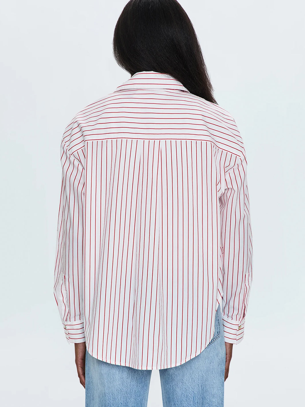 Samantha Oversized Button-Up Shirt in Ruby Stripe