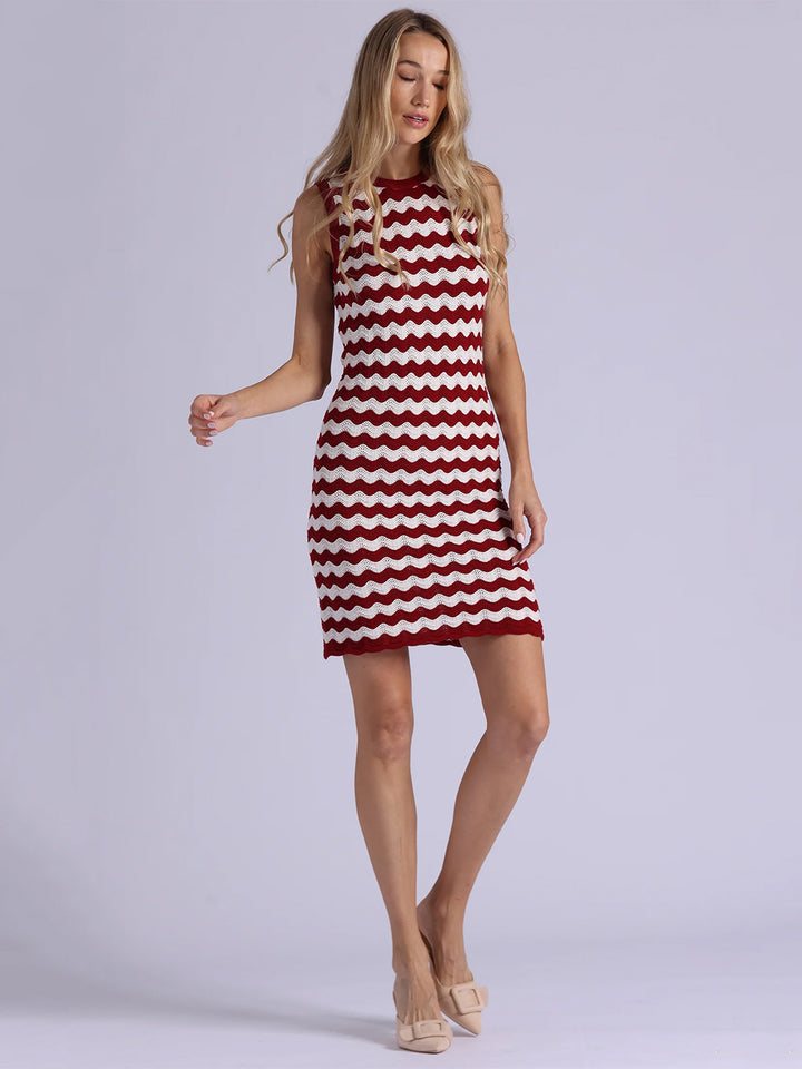 Scallop Stripe Tank Dress in Spice Red/Starch