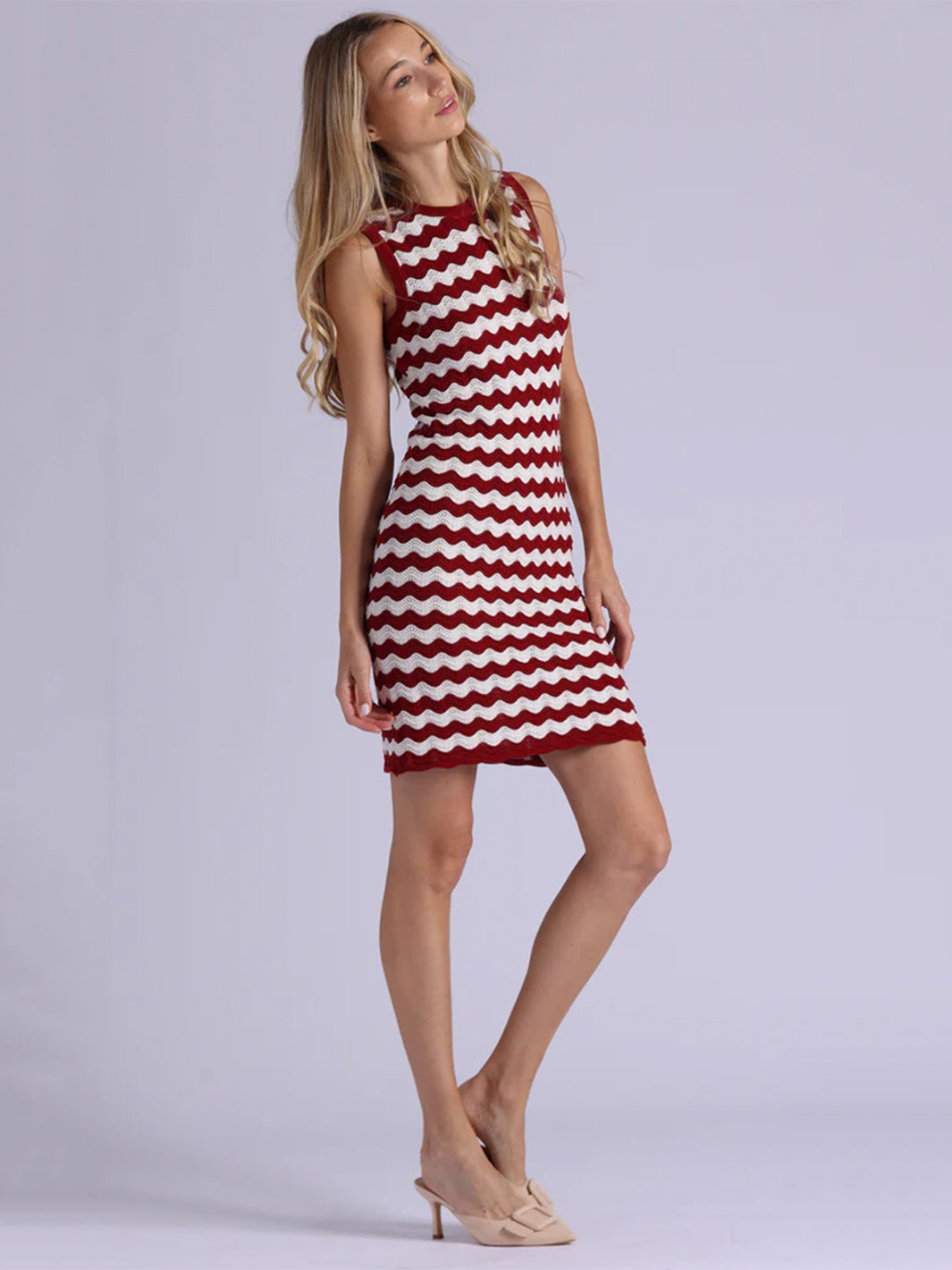 Scallop Stripe Tank Dress in Spice Red/Starch