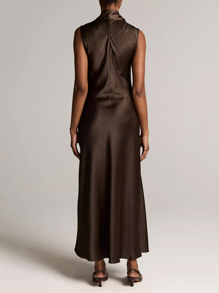 Satin Scarf Neck Dress in Cypris