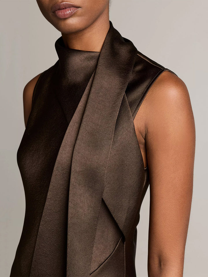 Satin Scarf Neck Dress in Cypris