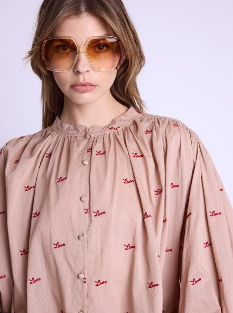 Country Love Wide Shirt w/Love Embroidery in Nude