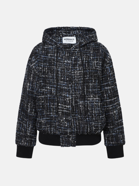 Tweed Bomber Jacket in Blue Mix