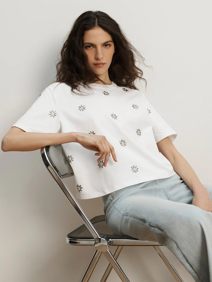 Sebastian Embellished T-Shirt in White