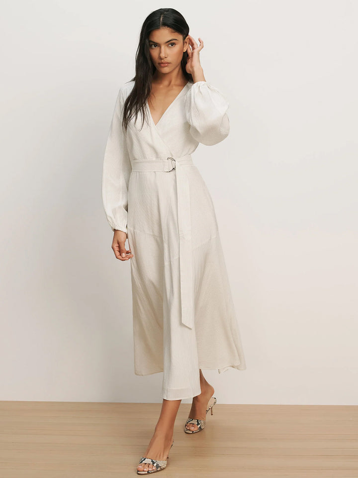 Seneca Bishop-Sleeve Midi Dress in White