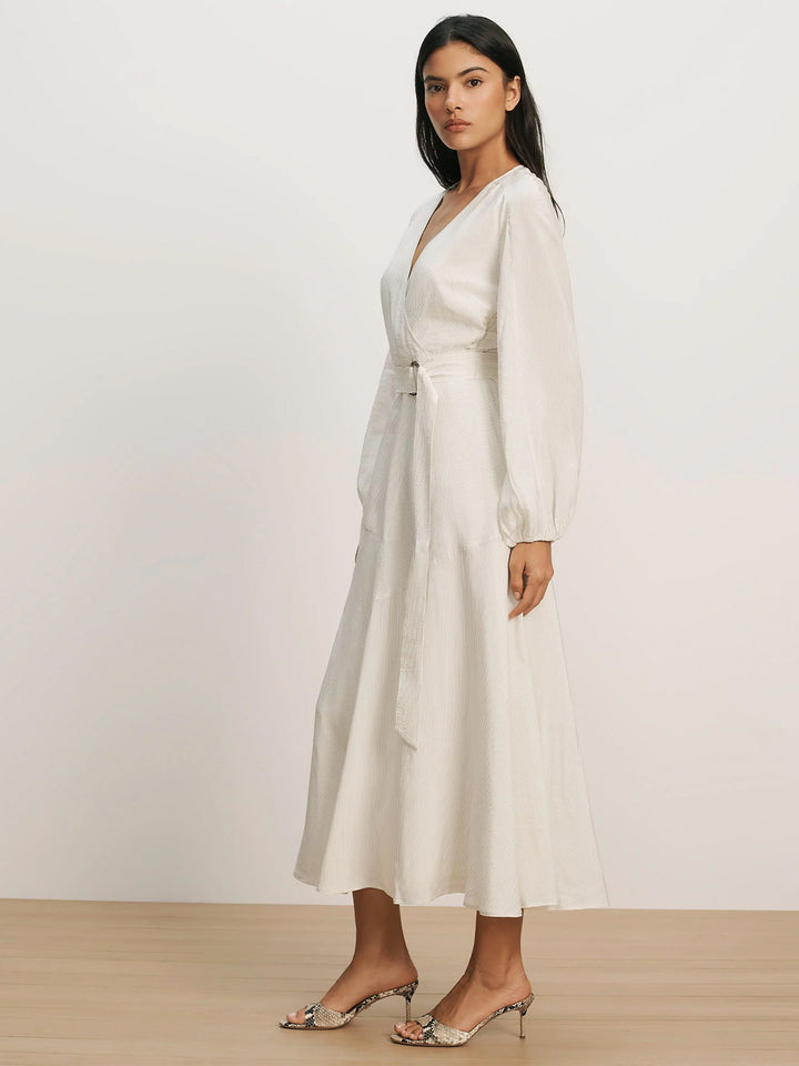Seneca Bishop-Sleeve Midi Dress in White