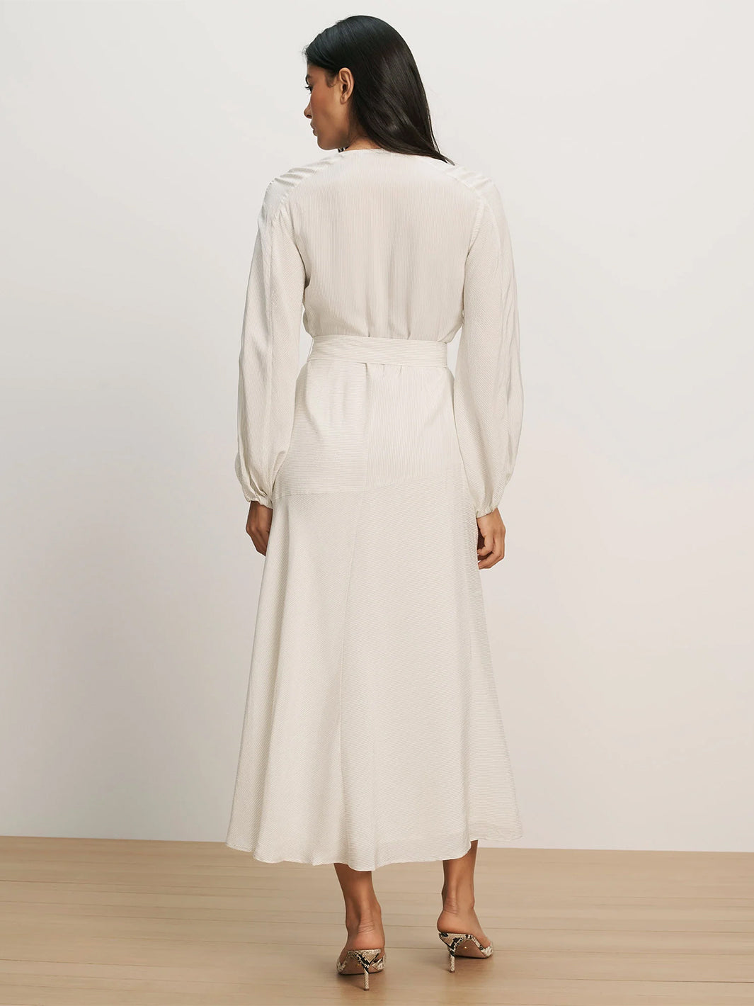 Seneca Bishop-Sleeve Midi Dress in White