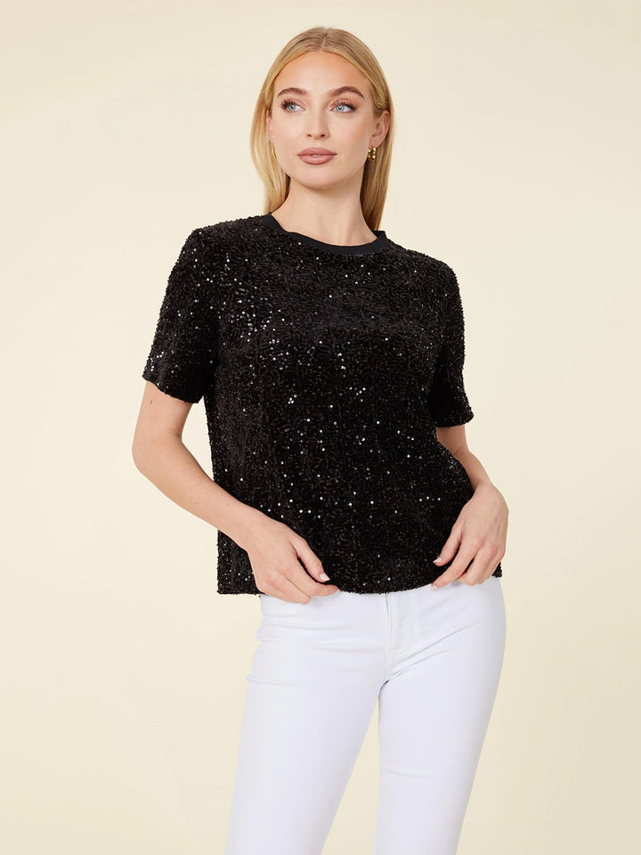 Sequin Tee in Black
