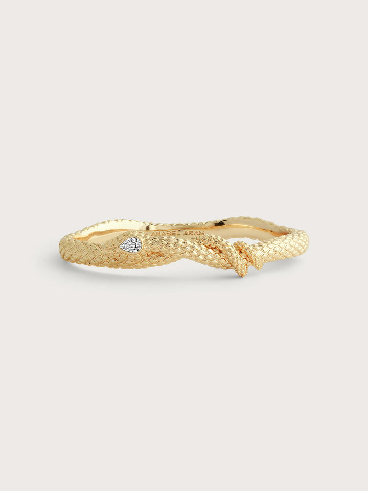 Serpent Wide Hinged Bangle in Gold
