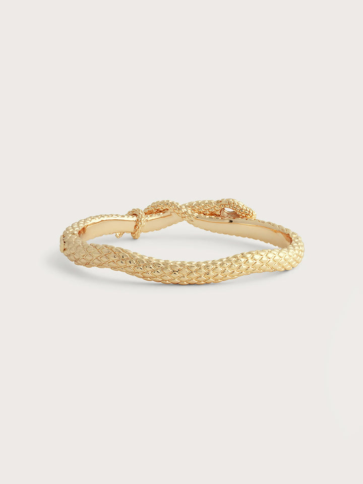 Serpent Wide Hinged Bangle in Gold