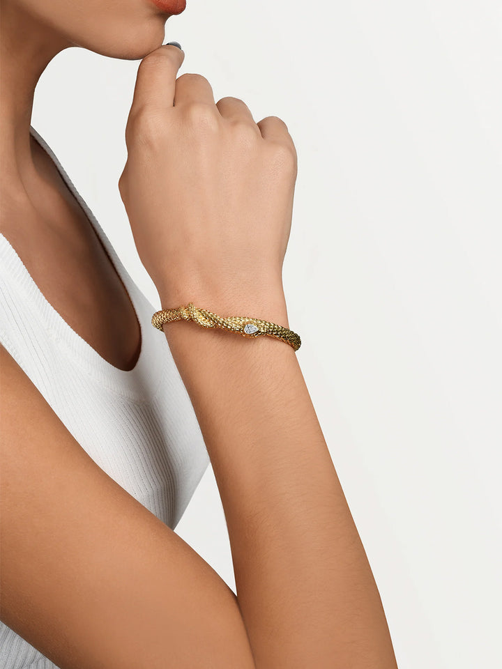 Serpent Wide Hinged Bangle in Gold