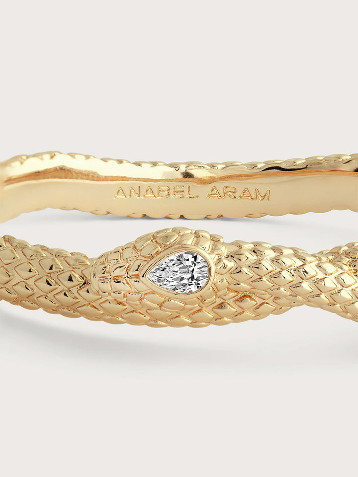 Serpent Wide Hinged Bangle in Gold