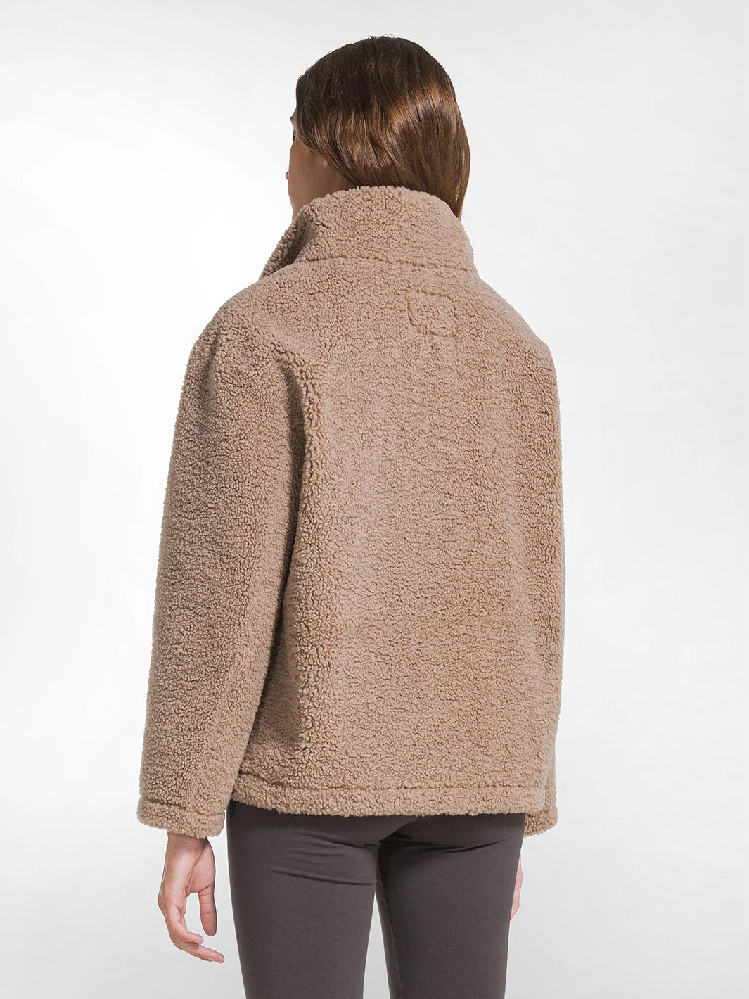 Suede Effect Teddy Pea Coat in Autumn Noisette