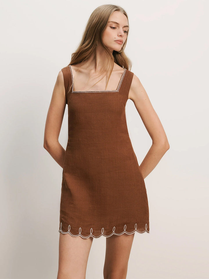 Shanice Linen Mini Dress in Light Brown