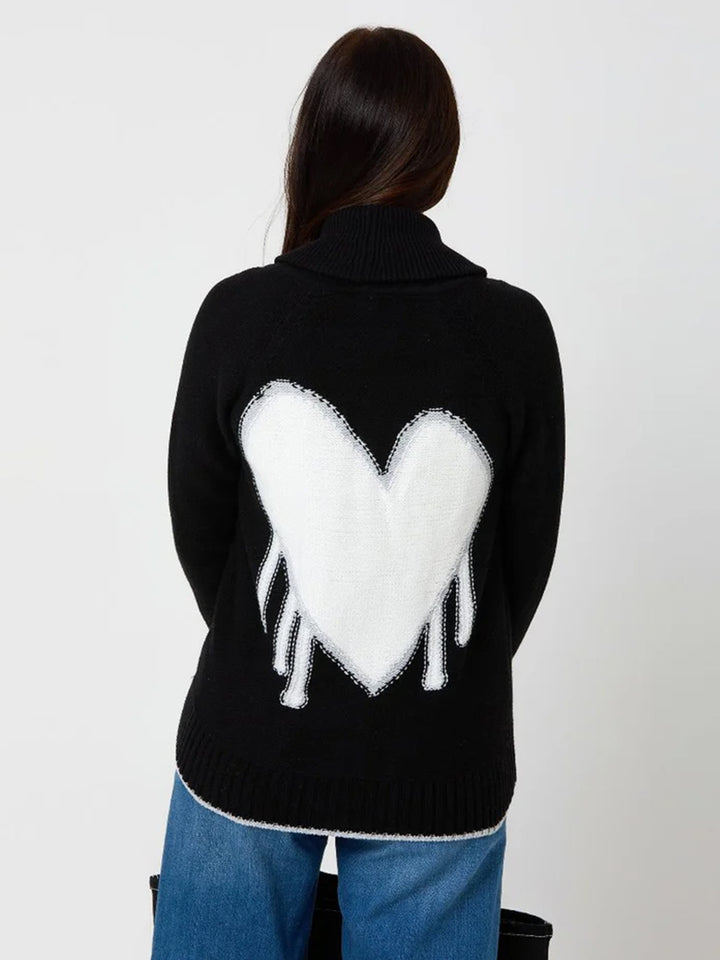 Shawl Drippy Heart Sweater in Black