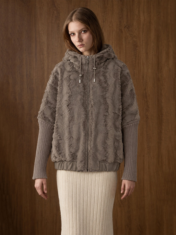 Reversible Faux Shearling Bomber in Taupe