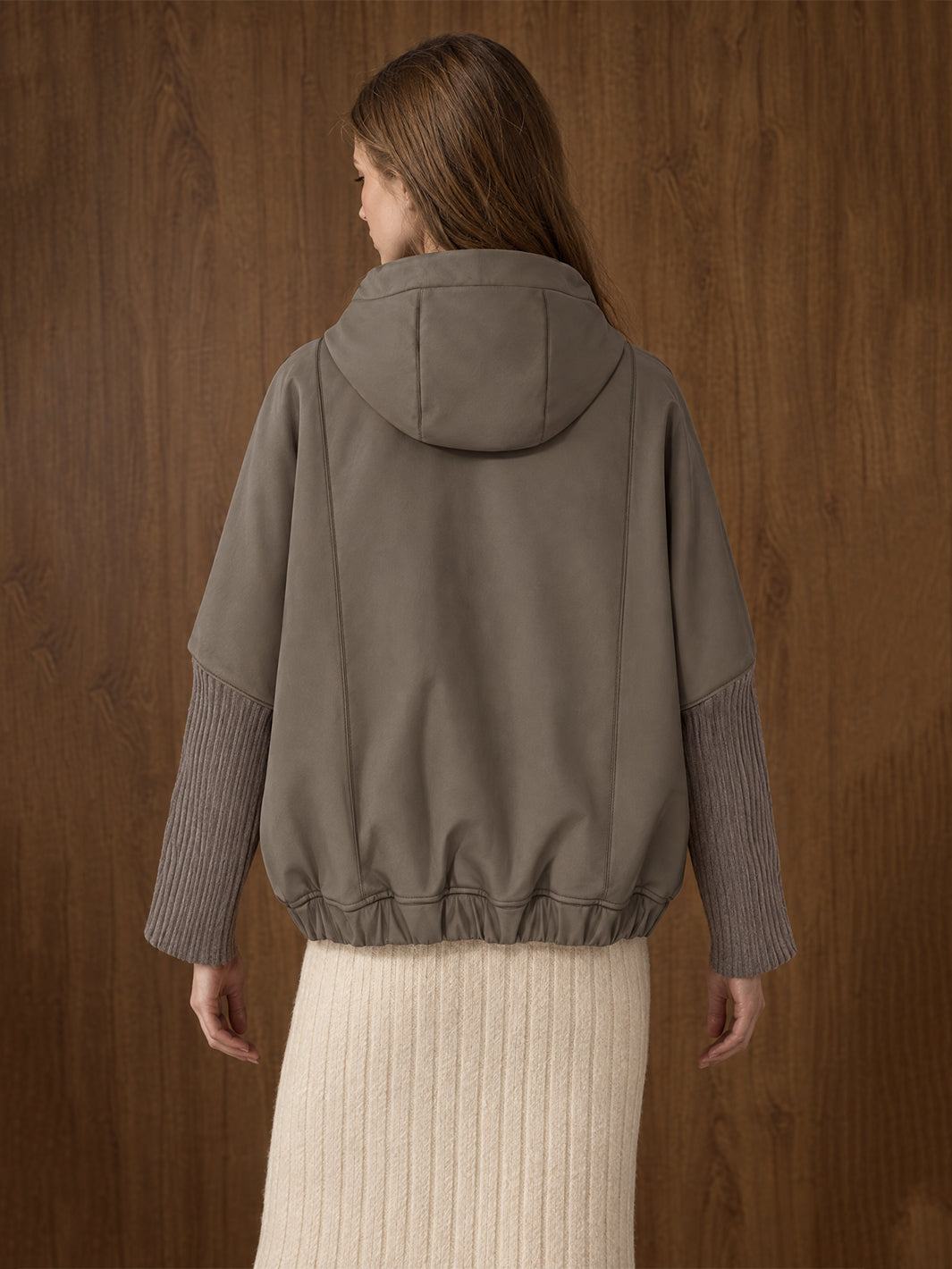 Reversible Faux Shearling Bomber in Taupe
