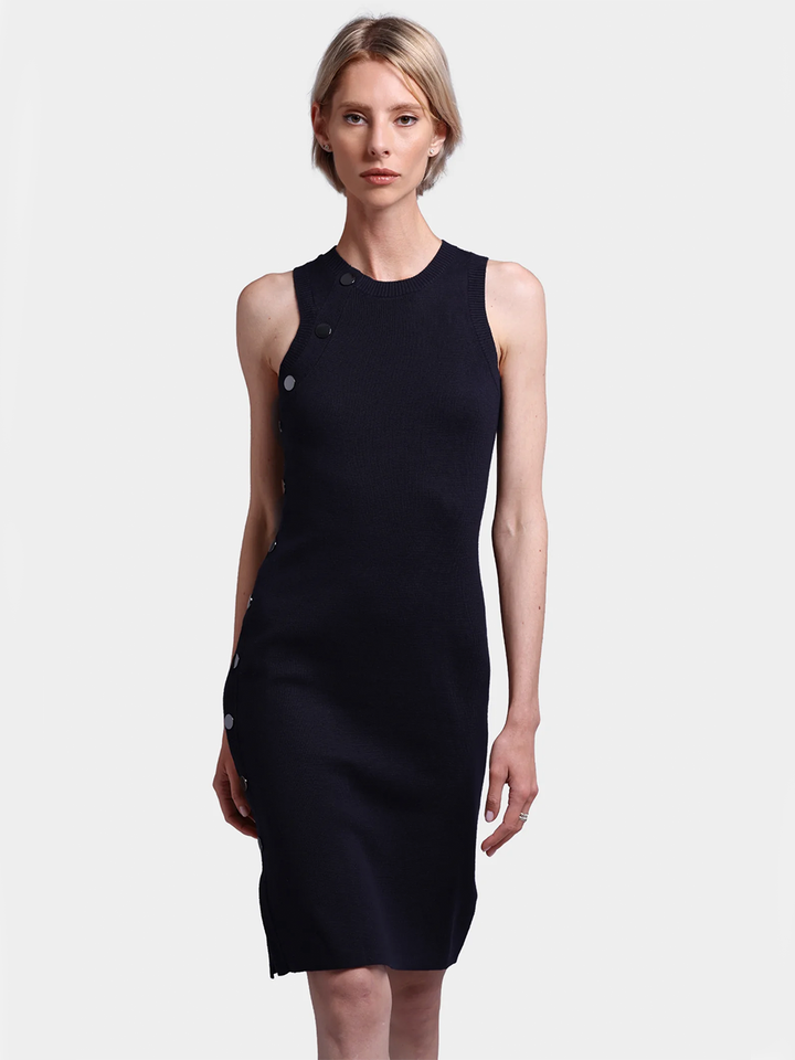 Cotton Blend Sheath Dress in Black