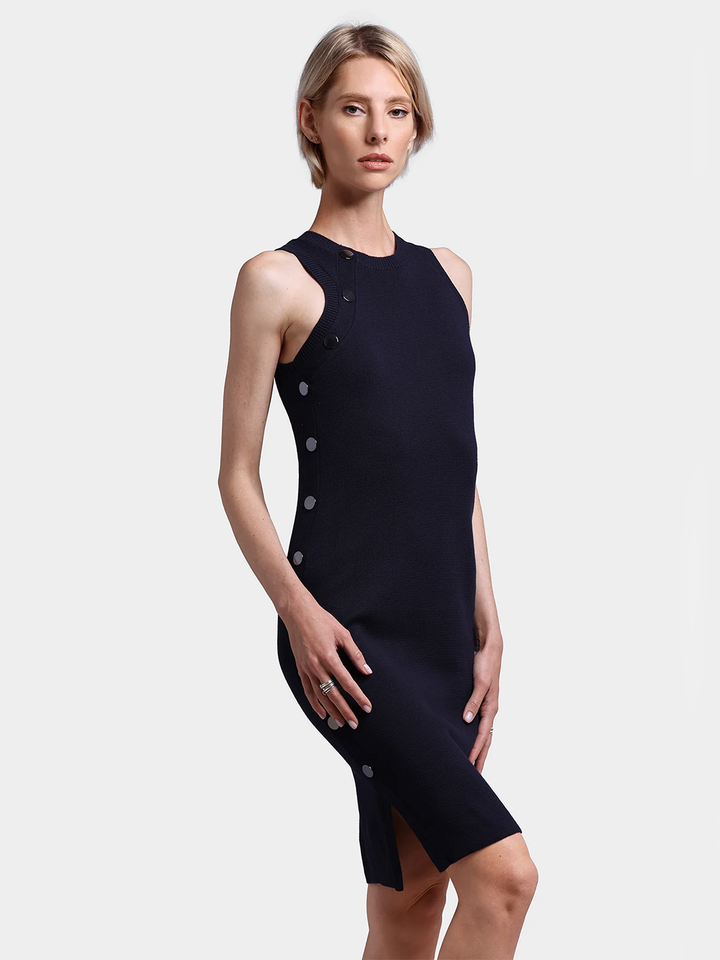 Cotton Blend Sheath Dress in Black