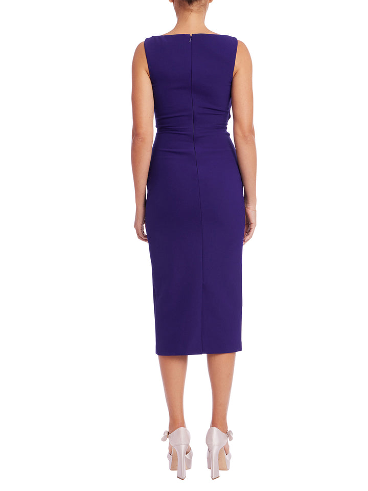 Rouched Boatneck Sheath Dress in Purple