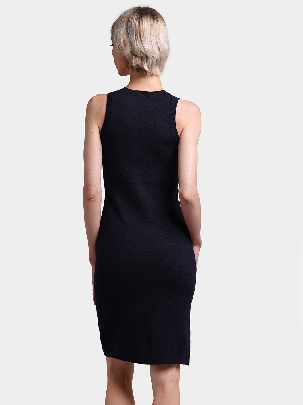 Cotton Blend Sheath Dress in Black