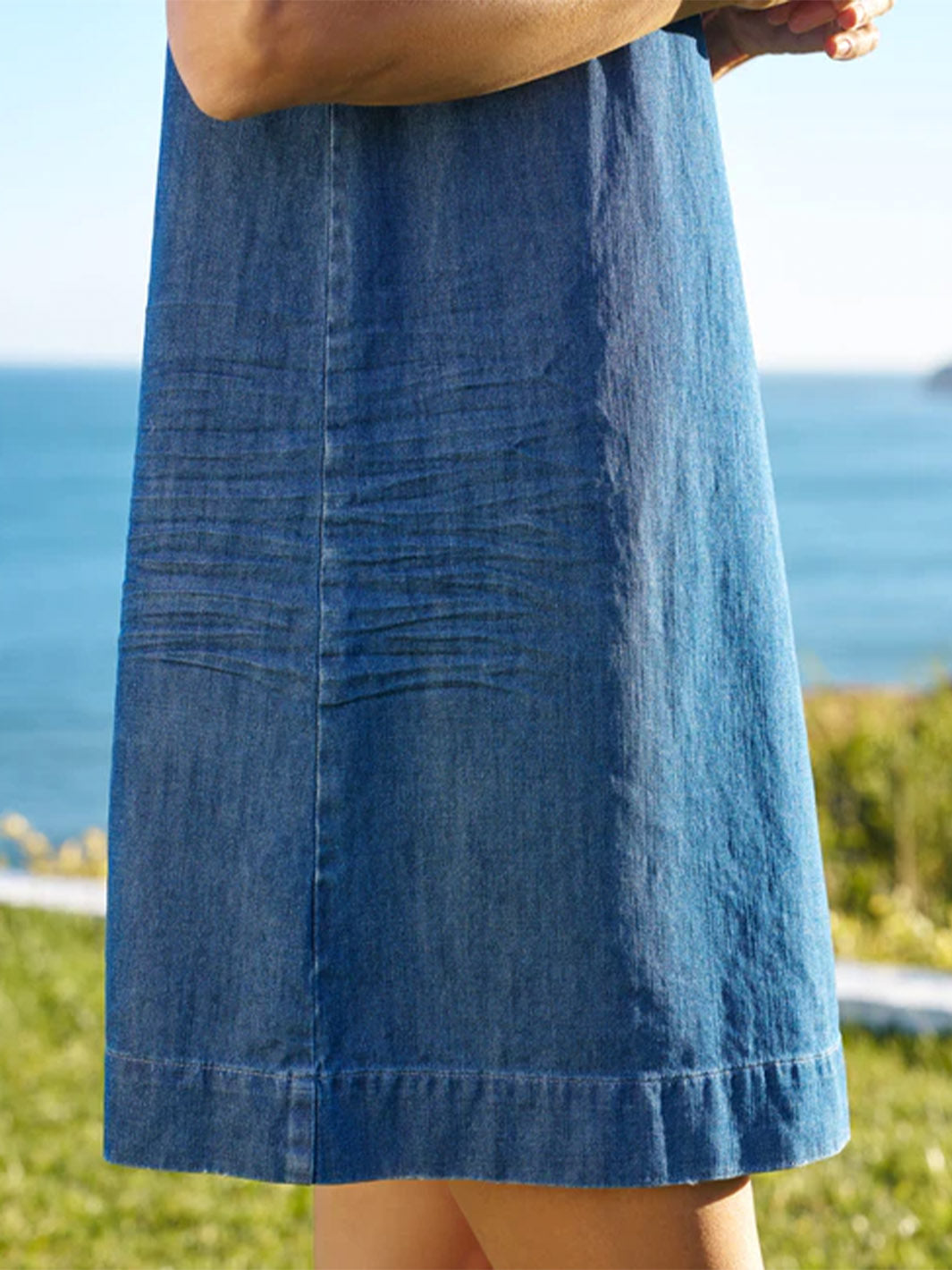 Sheila Shell Shift Dress in Distressed Indigo Wash Denim