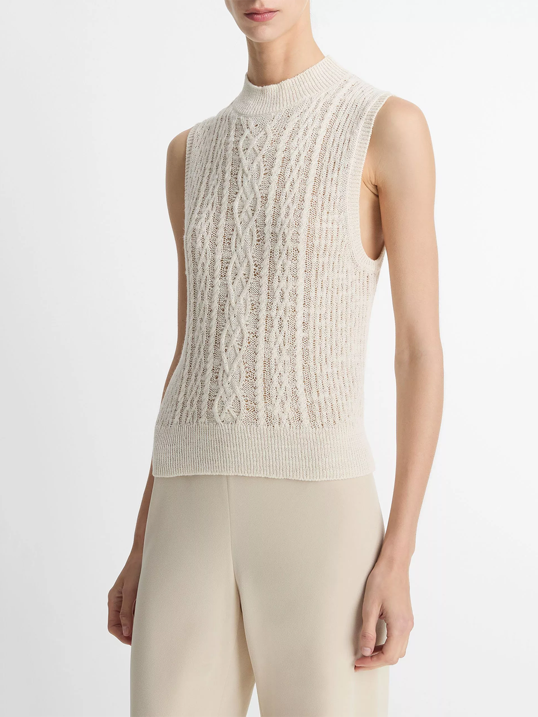 Cable Cotton-Blend Double Layer Shell in Off White/Gold Cliff