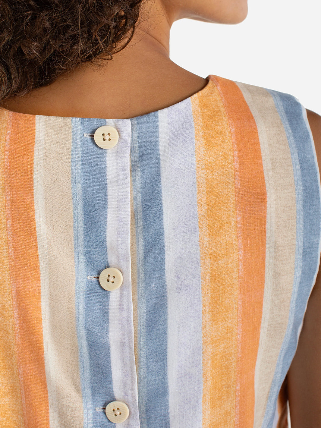 Sleeveless Shell Top w/Button Back in Multi Strip Print