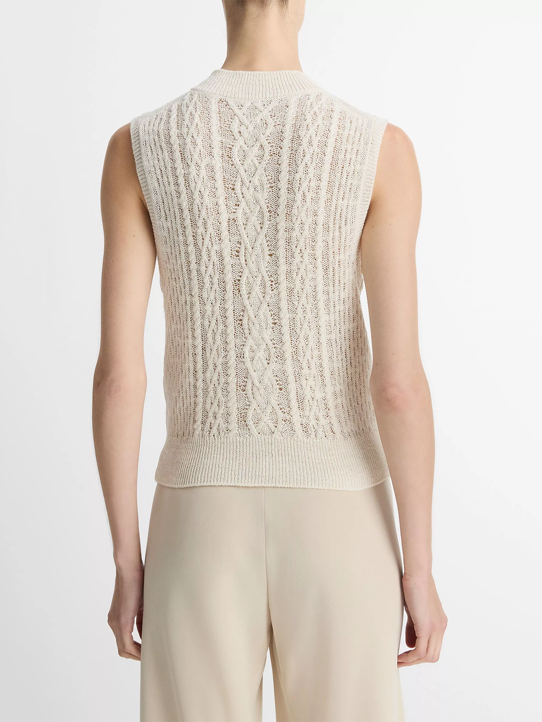 Cable Cotton-Blend Double Layer Shell in Off White/Gold Cliff