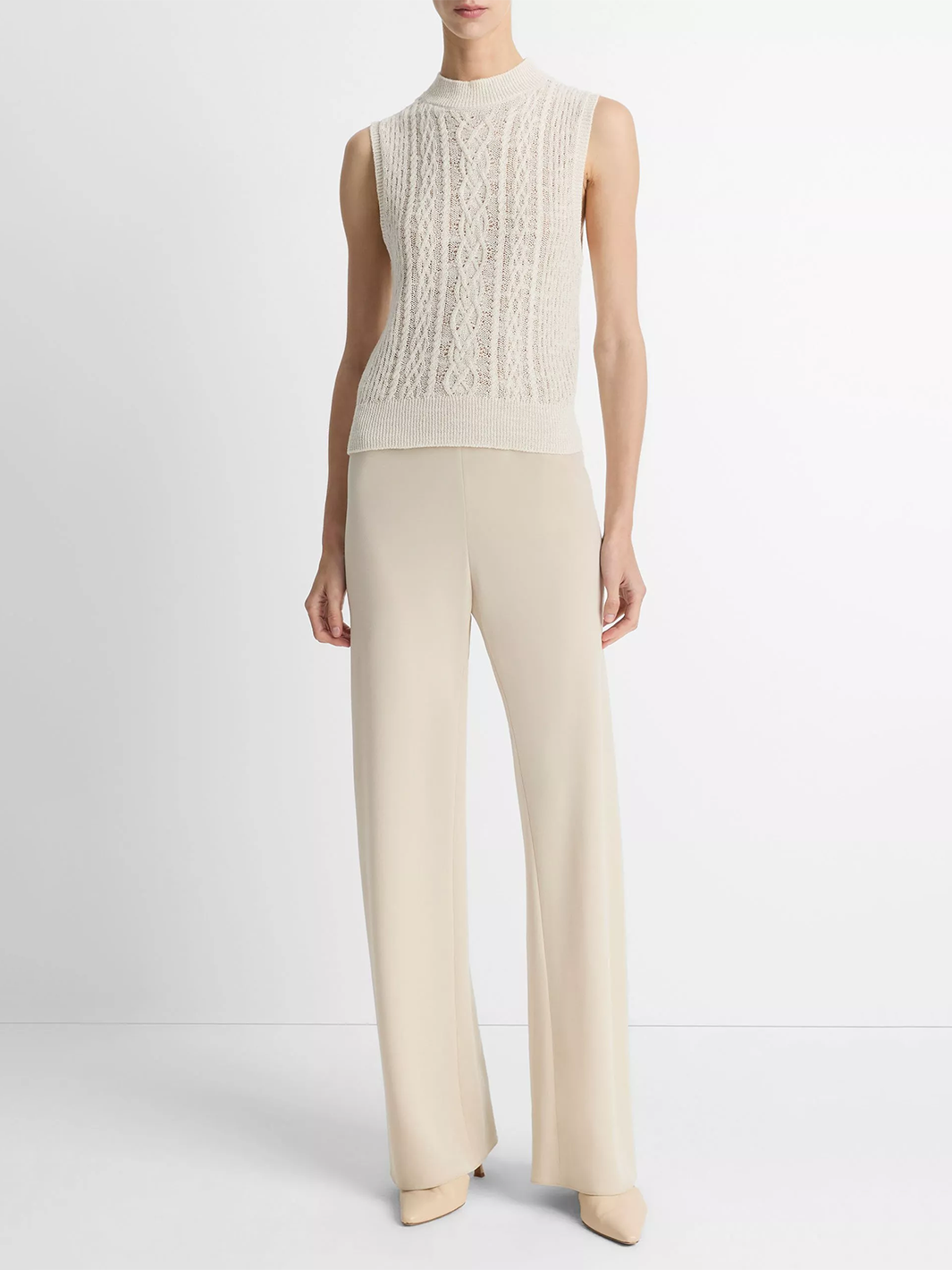 Cable Cotton-Blend Double Layer Shell in Off White/Gold Cliff
