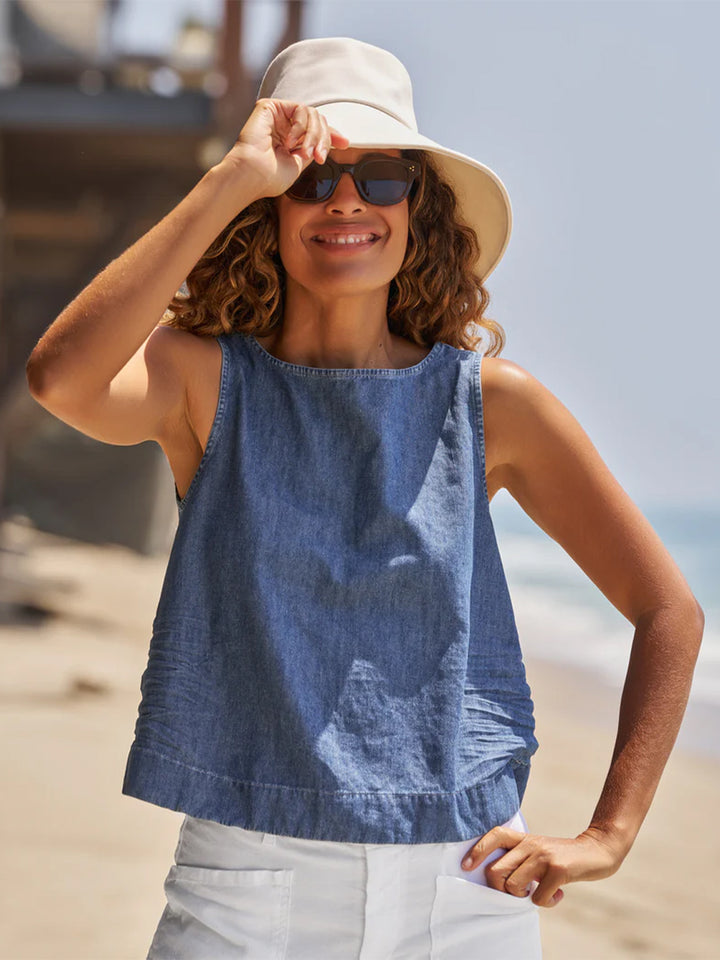 Shelley Shell Tank in Distressed Indigo Wash Denim