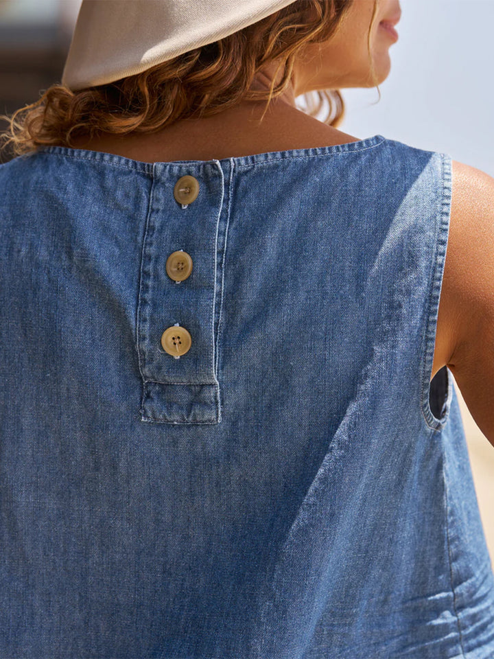 Shelley Shell Tank in Distressed Indigo Wash Denim