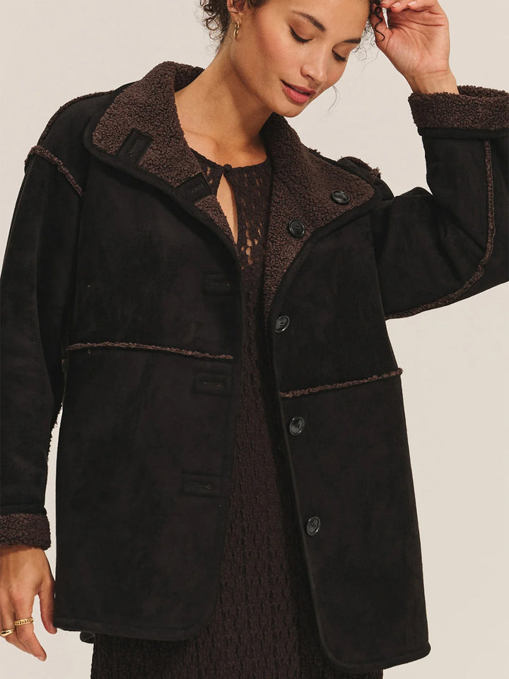 Shona Luxe Sherpa Reversable Jacket in Black/Brown