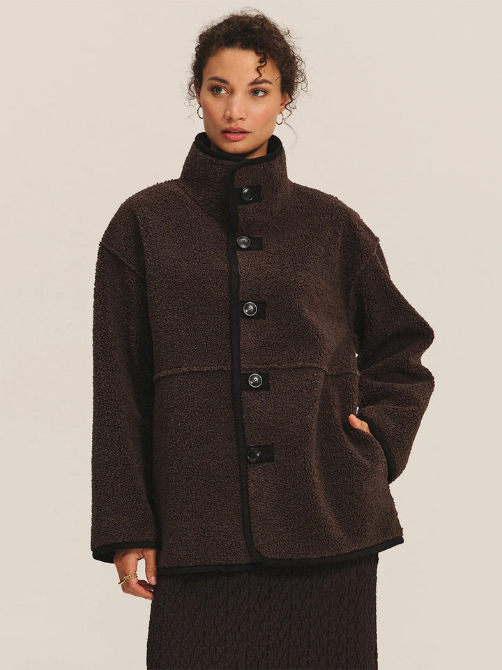 Shona Luxe Sherpa Reversable Jacket in Black/Brown