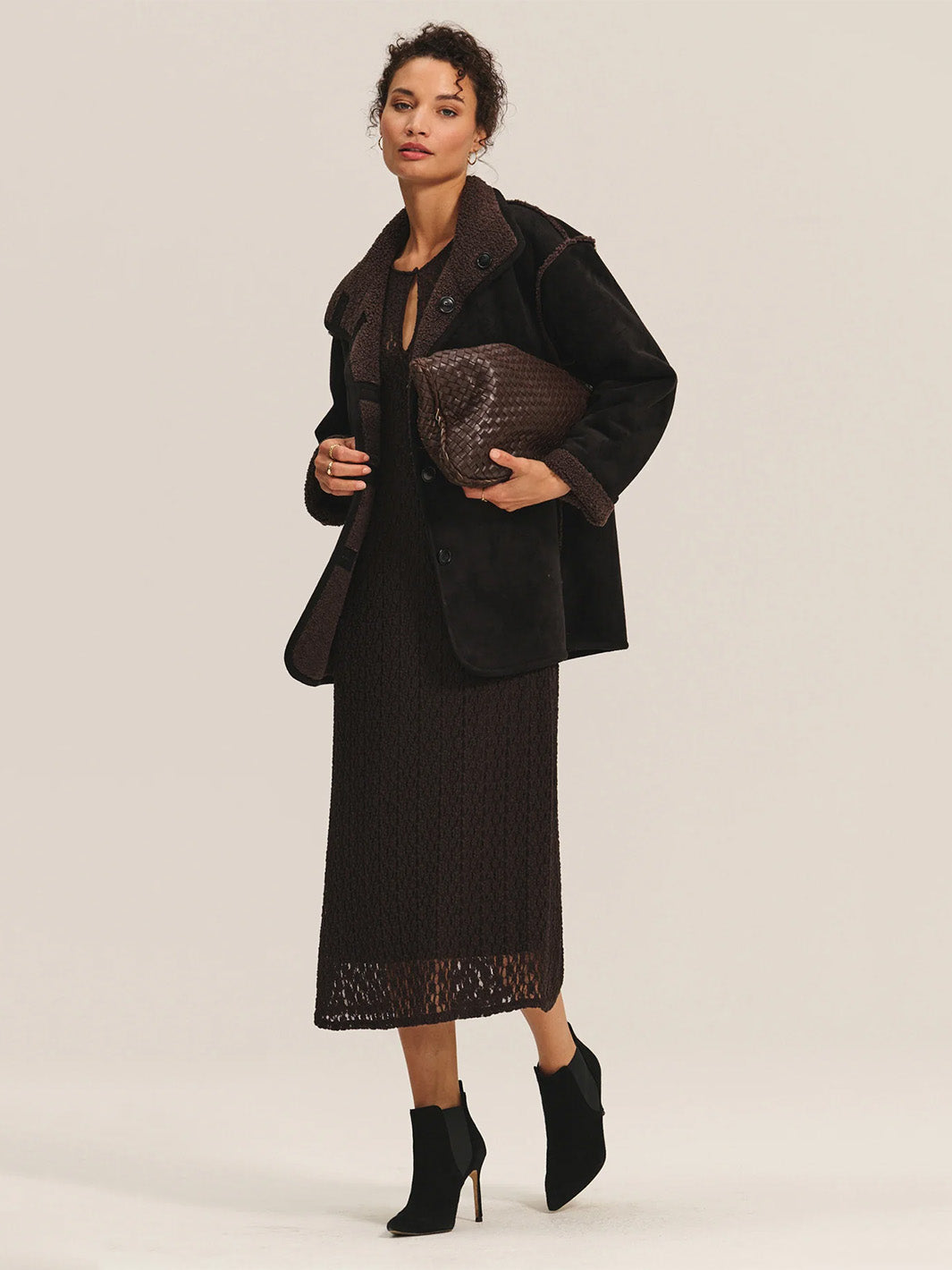 Shona Luxe Sherpa Reversable Jacket in Black/Brown