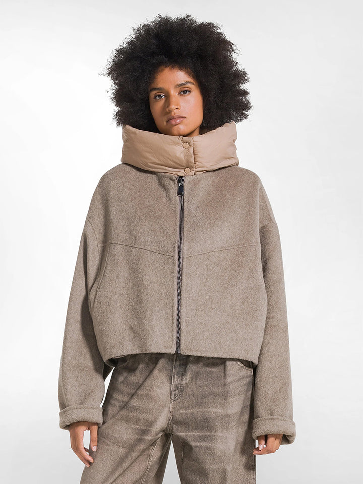 Short Wool and Nylon Jacket in Vanilla Ice